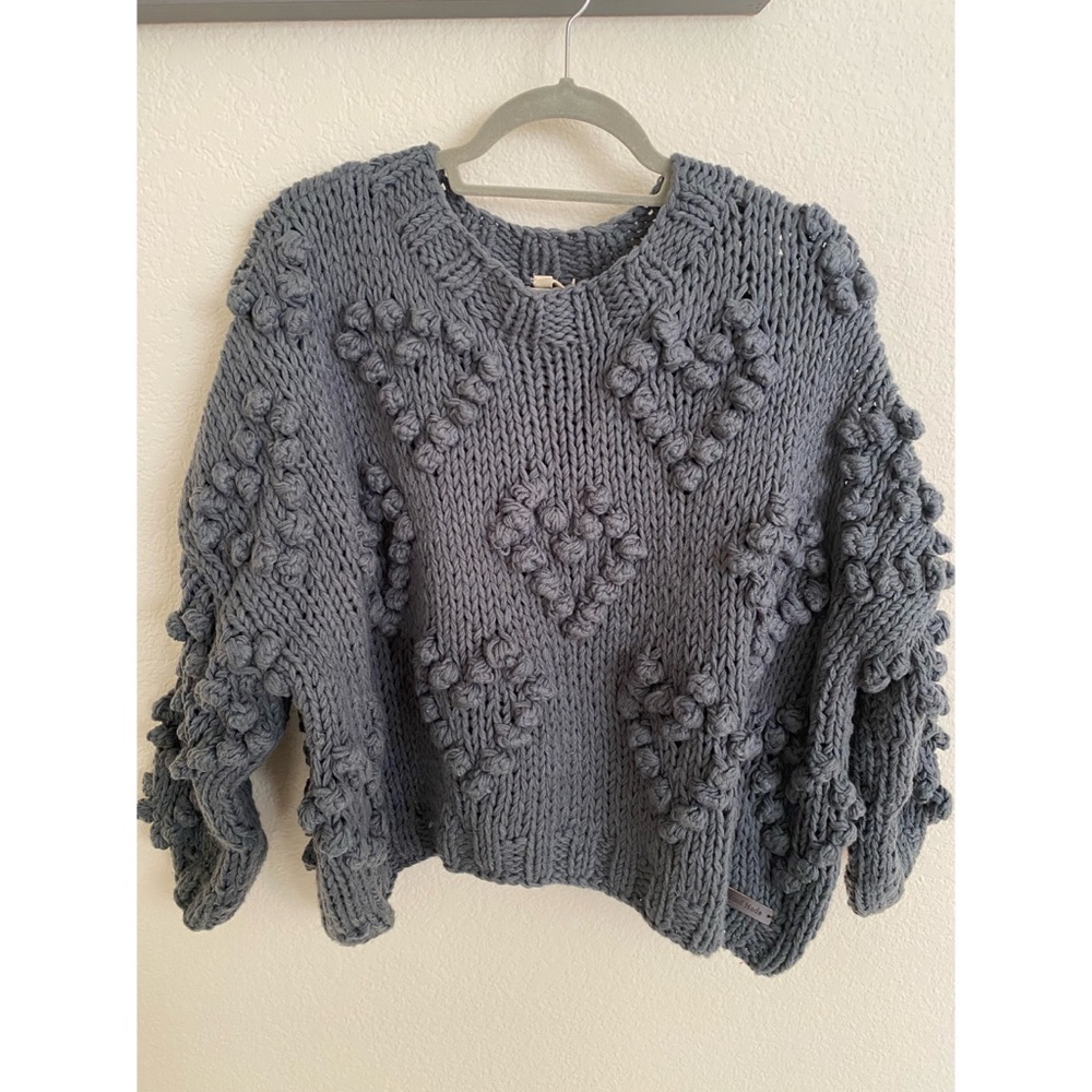 Boutique Gray Chunky Heart Sweater